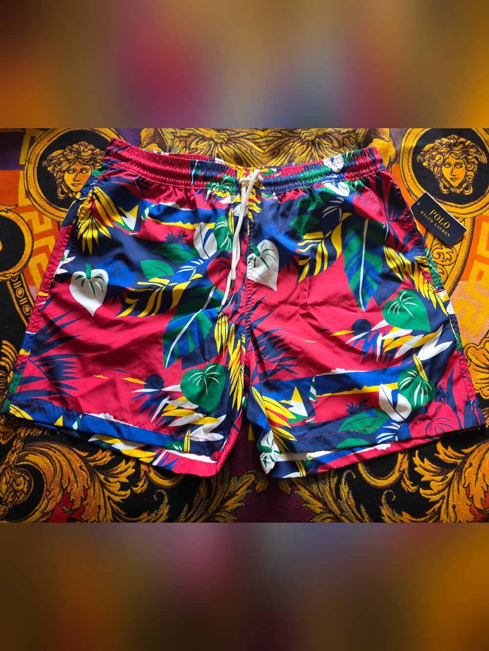Polo by Ralph Lauren Red Tropical Print Swim Trunks